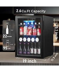 Cowsar 24 Bottle Wine Cooler/Cabinet Beverage Refrigerator Small Mini Wine Cellar Beer Soda Clear Glass Door Bar Fridge Quiet Operation Compressor Adj