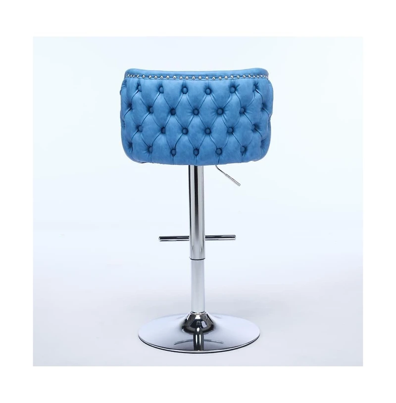 Set of 2 Swivel Bar Stools with Adjustable Height, Pu Leather Upholstered Seat, Tufted High Back, and Chrome Base for Kitchen Island, Home, and Pub-Th