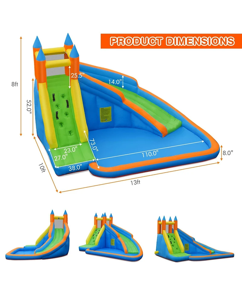 Costway Inflatable Water Slide Mighty Bounce House Castle Moonwalk Splash Pool with 735W Blower