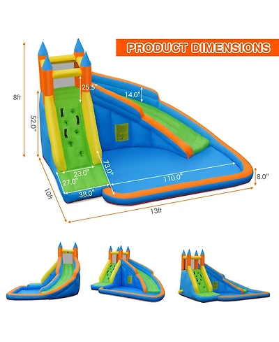 Costway Inflatable Water Slide Mighty Bounce House Castle Moonwalk Splash Pool with 735W Blower
