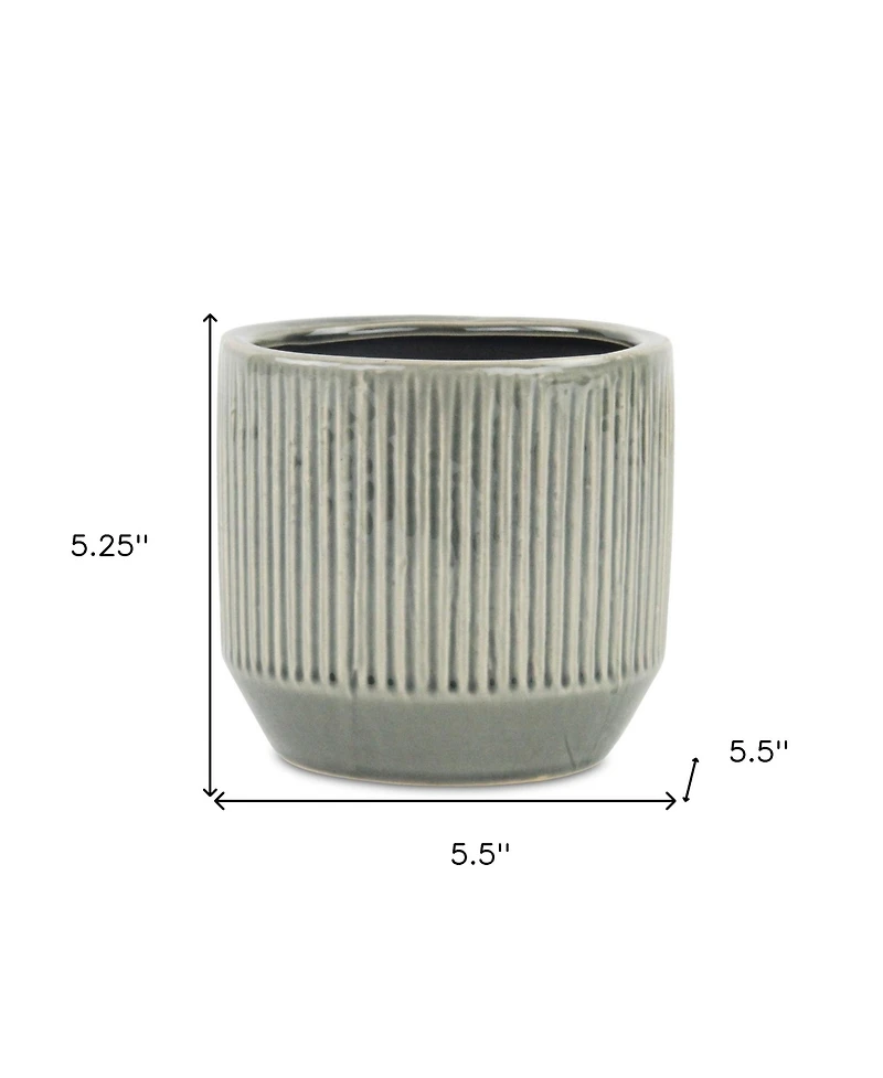 6" Gray Striped Ceramic Indoor Outdoor Round Pot Planter