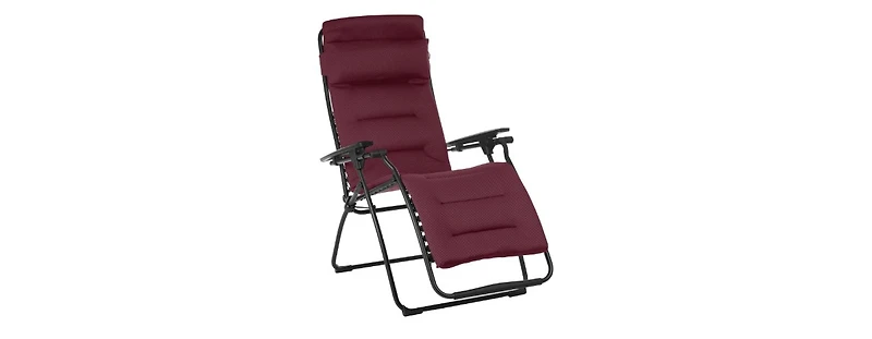 Steel Zero Gravity Chair with Red Cushion – Outdoor Recliner for Ultimate Comfort