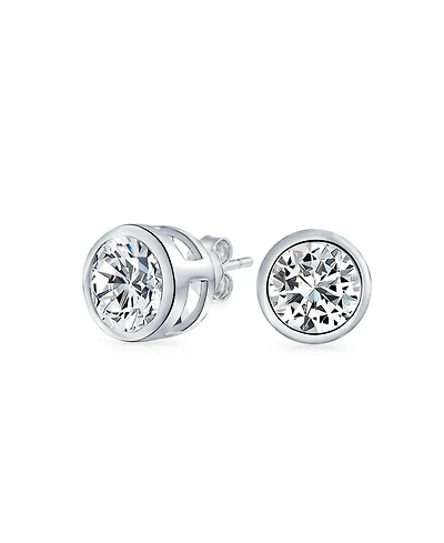 Bling Jewelry .925 Sterling Silver Timeless Bezel Set Round Solitaire Cz Stud Earrings Cubic Zirconia 9MM