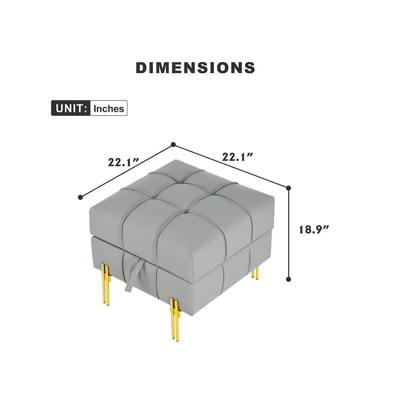 Anti-Scratch Pu Leather Storage Ottoman, Upholstered Footstool with Gold Stainless Steel Legs for Bedroom or Living Room-The Pop Home