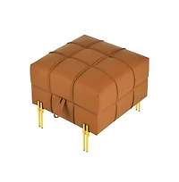 Anti-Scratch Pu Leather Storage Ottoman, Upholstered Footstool with Gold Stainless Steel Legs for Bedroom or Living Room-The Pop Home
