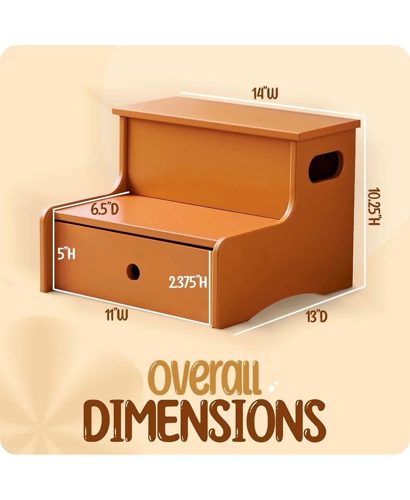 Kings Brand Furniture Wooden Toddler Step Stool for Kids with Storage Bedroom, Bathroom & Kitchen