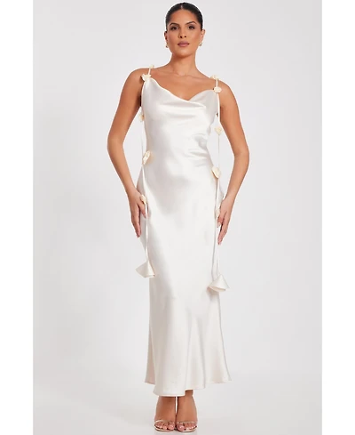 Quiz Women's Satin Cowl Neck Maxi Dress With Trailing Floral Trim