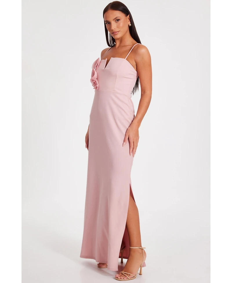 Quiz Women's Scuba Crepe Maxi Dress with 3D Applique Detail
