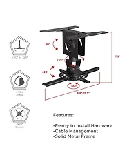 ProMounts Premium Universal Overhead Ceiling Projector Mount, Supports up to 44lbs