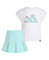 adidas Toddler and Little Girls 2-Piece Graphic Sleeveless Box T-Shirt French Terry Skort Set