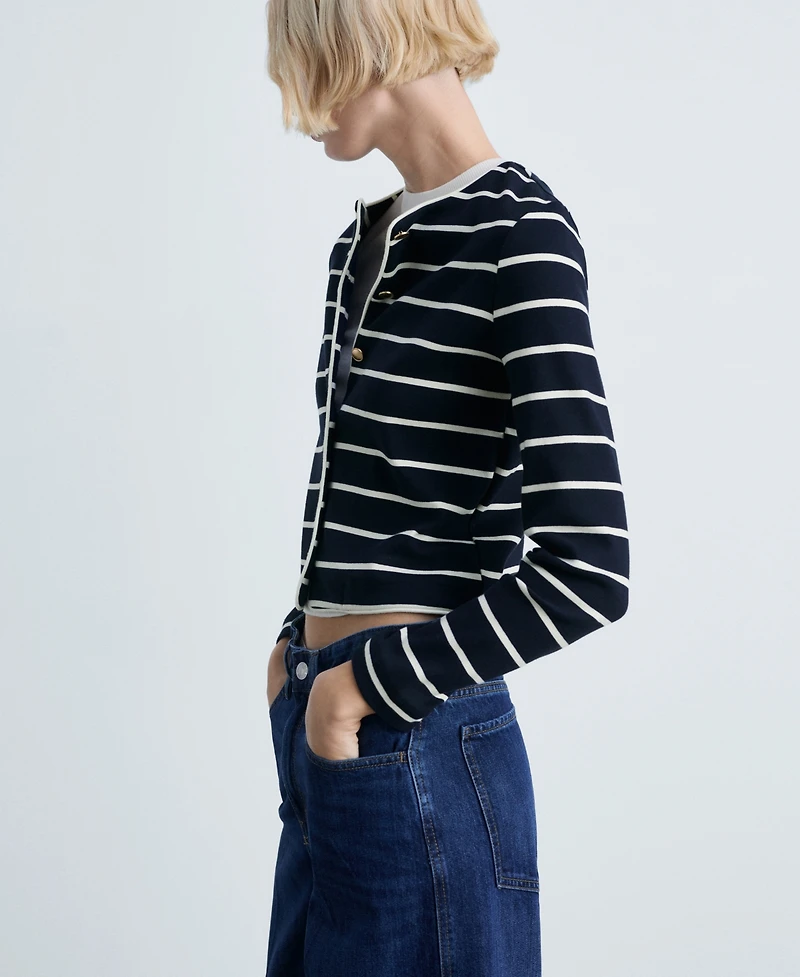 Mango Women's Stripped Knit Cardigan Sweater