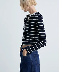Mango Women's Stripped Knit Cardigan Sweater