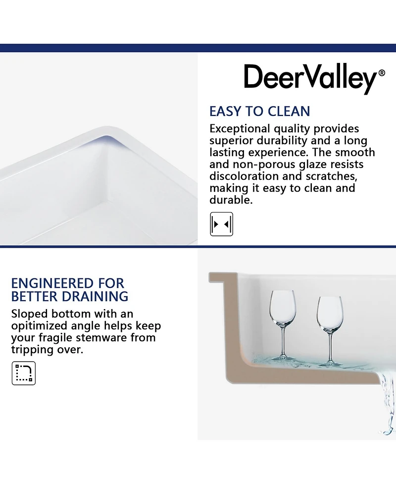 DeerValley Square Fireclay 18" L x 18" W Undermount/Drop-In Kitchen Sink with Basket Strainer and Sink Grid