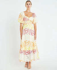 English Factory Women's Cotton Eyelet Puff-Sleeve Maxi Dress