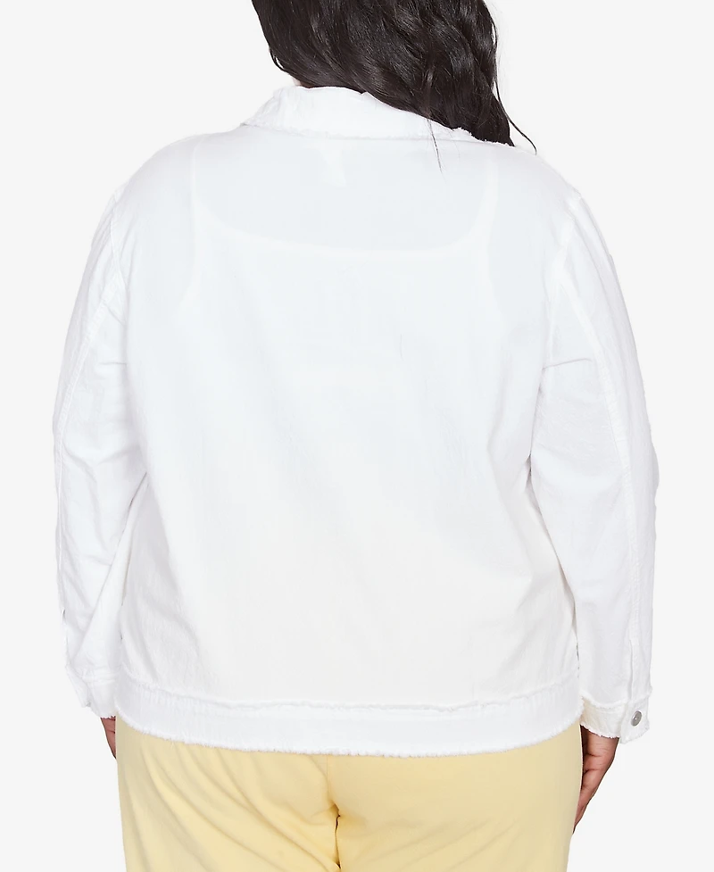 Alfred Dunner Plus Rise and Shine Soutache Fringe Trim Collared Jacket