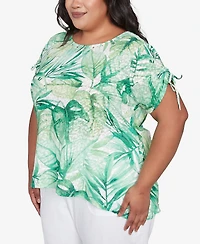 Alfred Dunner Plus Rise and Shine Monotone Tropical Leaf Top