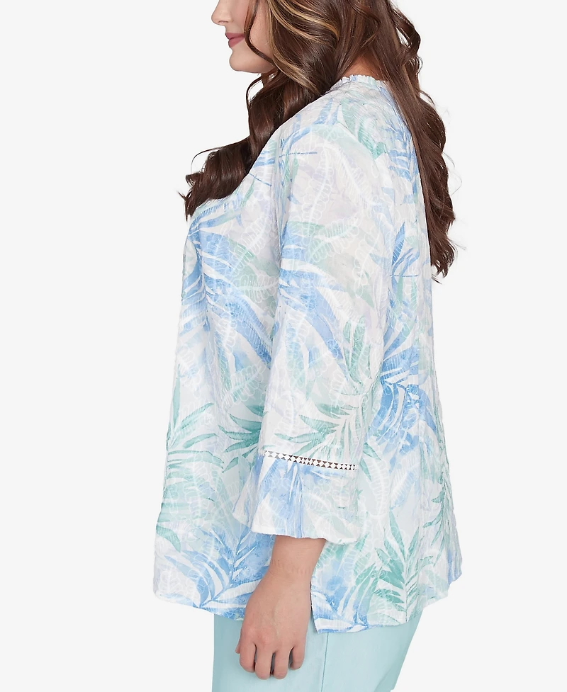 Alfred Dunner Plus Size St. Thomas Tropical Embroidered Button Front Top