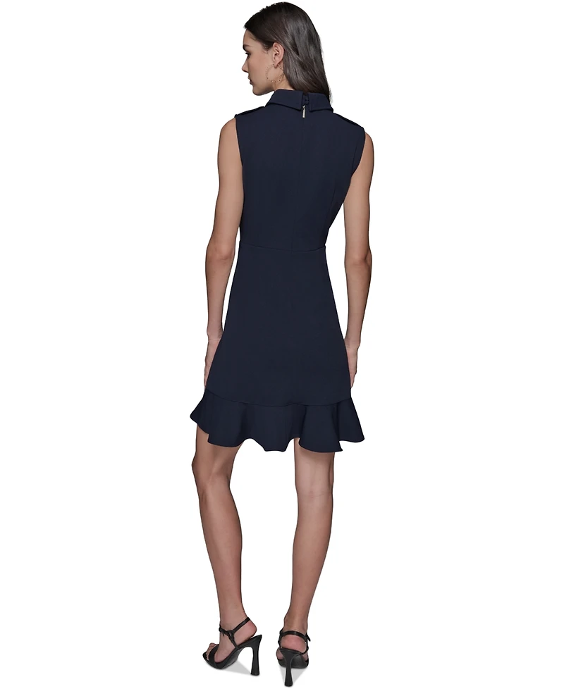 Karl Lagerfeld Paris Women's Scuba Crepe A-line Ruffle Hem Dress