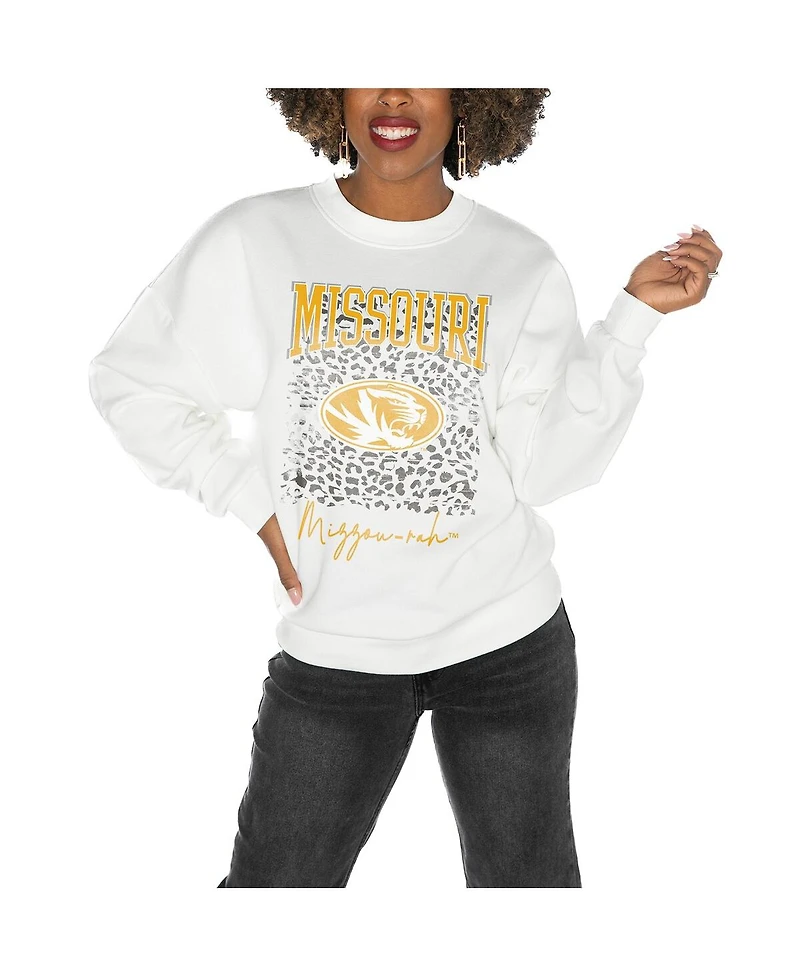 Gameday Couture Women's White Missouri Tigers Drop Shoulder Fleece Drop Pullover Sweatshirt
