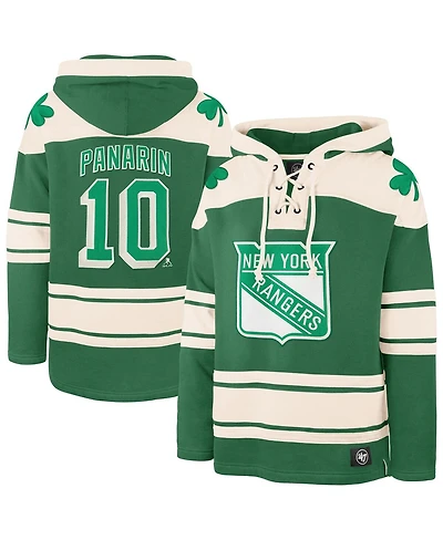 '47 Brand Men's Artemi Panarin Kelly Green New York Rangers St. Patrick's Day Player Name Number Lacer Pullover Hoodie