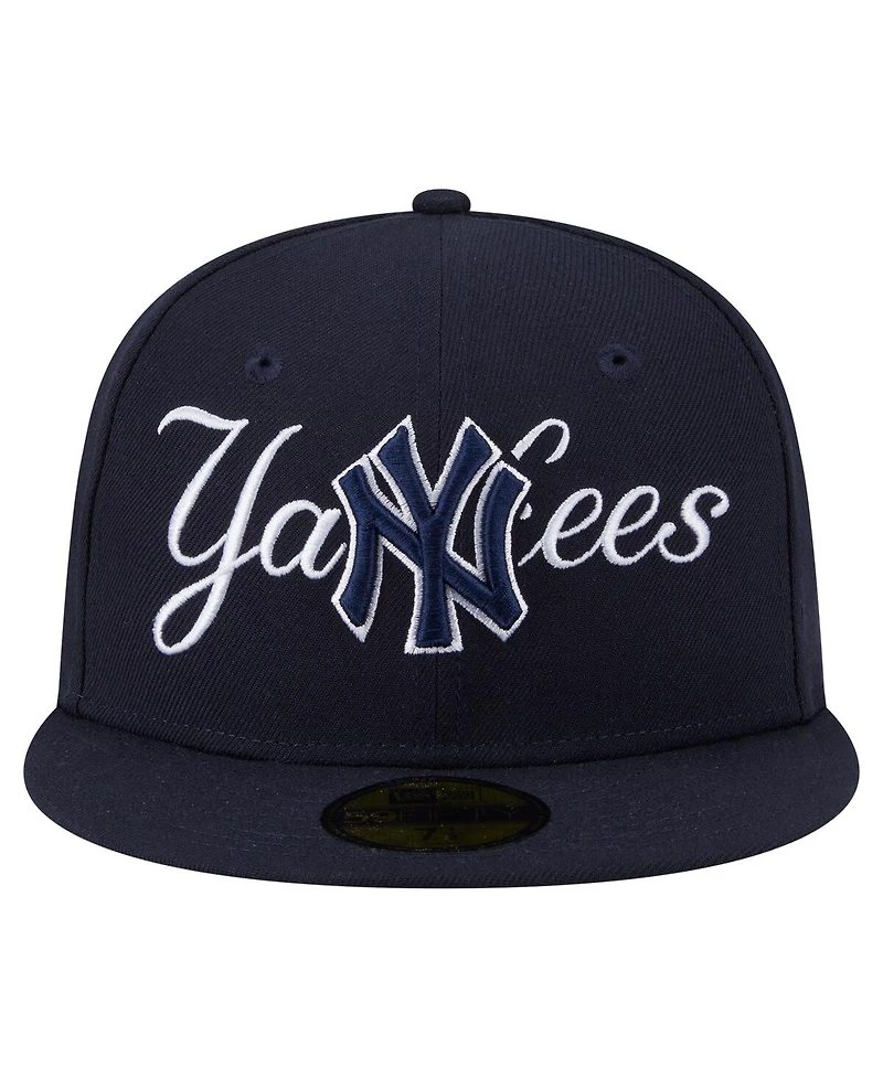 New Era Men's Navy York Yankees Overlap 59FIFTY Fitted Hat
