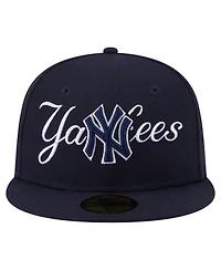 New Era Men's Navy York Yankees Overlap 59FIFTY Fitted Hat