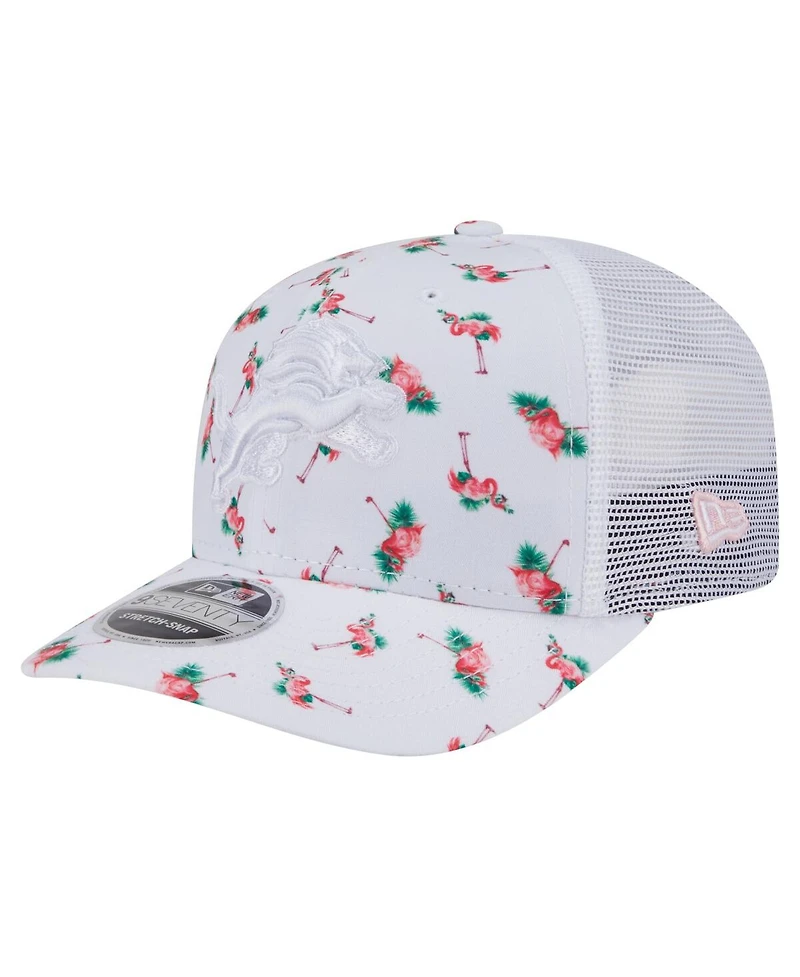 New Era Men's White Detroit Lions Adventure Flamingo Pattern 9SEVENTY Stretch-Snap Hat