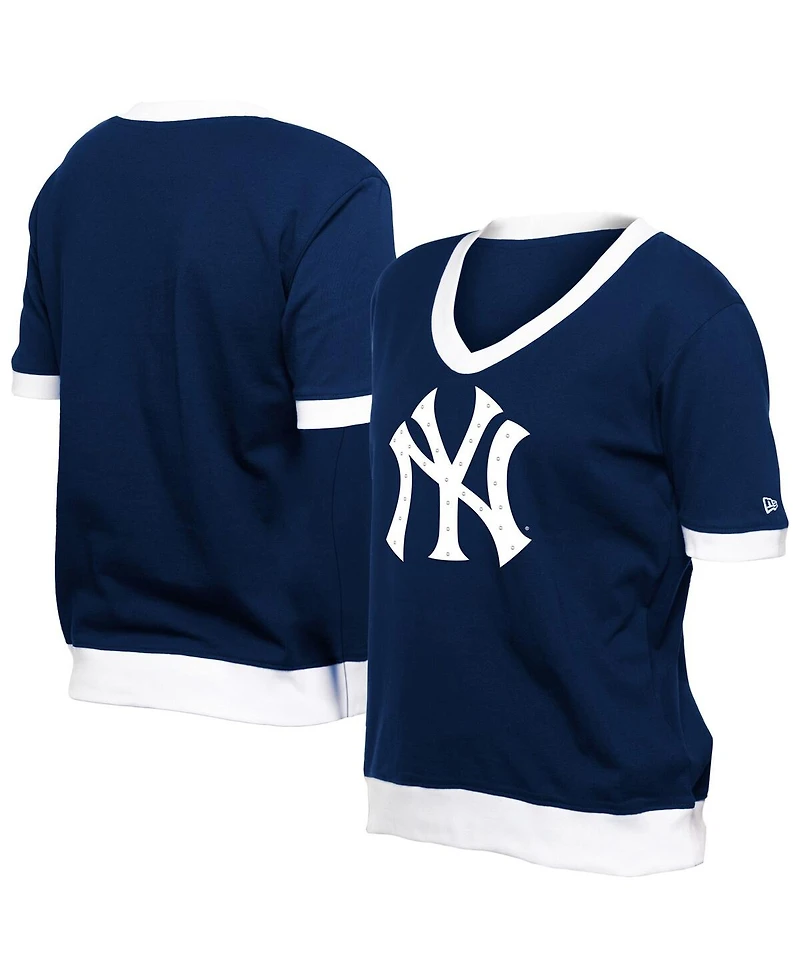 New Era Women's Navy New York Yankees Game Day Rhinestone V-Neck T-Shirt