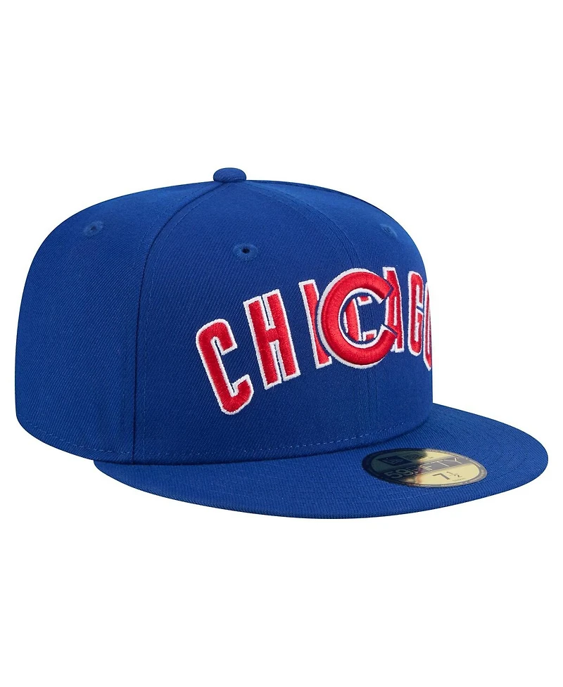 New Era Men's Royal Chicago Cubs Overlap 59FIFTY Fitted Hat