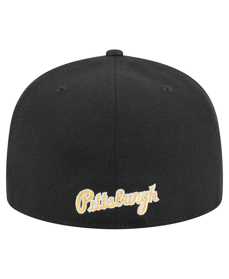 New Era Men's Black Pittsburgh Pirates Overlap 59FIFTY Fitted Hat
