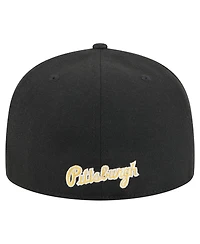 New Era Men's Black Pittsburgh Pirates Overlap 59FIFTY Fitted Hat