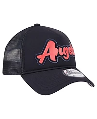 New Era Men's Black Los Angeles Angels Retro Bold A-Frame Trucker 9FORTY Adjustable Hat