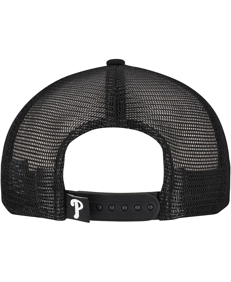 New Era Men's Black Philadelphia Phillies Retro Bold A-Frame Trucker 9FORTY Adjustable Hat
