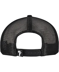 New Era Men's Black Philadelphia Phillies Retro Bold A-Frame Trucker 9FORTY Adjustable Hat