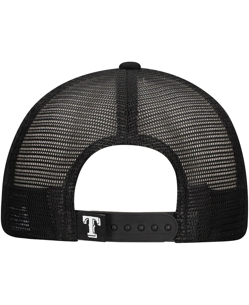 New Era Men's Black Texas Rangers Retro Bold A-Frame Trucker 9FORTY Adjustable Hat