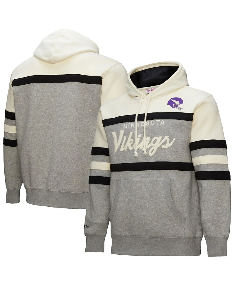 Mitchell & Ness Men's Heather Gray Minnesota Vikings Head Coach Vintage Logo Pullover Hoodie