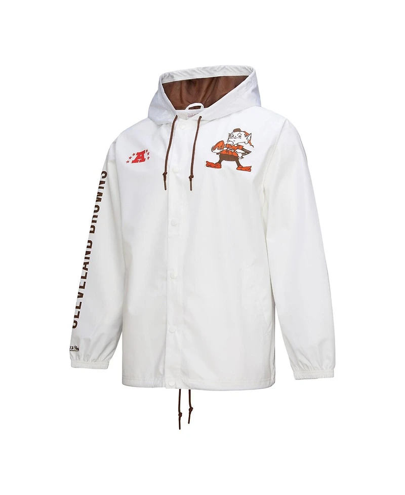 Mitchell & Ness Men's White Cleveland Browns Vintage Logo Coaches Full-Snap Hoodie Jacket