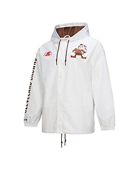 Mitchell & Ness Men's White Cleveland Browns Vintage Logo Coaches Full-Snap Hoodie Jacket