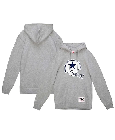 Mitchell & Ness Men's Heather Gray Dallas Cowboys Helmet Logo Vintage Pullover Hoodie