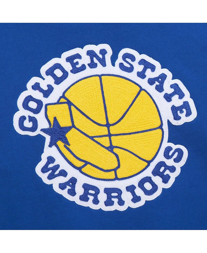 Mitchell & Ness Men's Royal Golden State Warriors Chainstitch Applique Vintage Heavyweight Pullover Hoodie