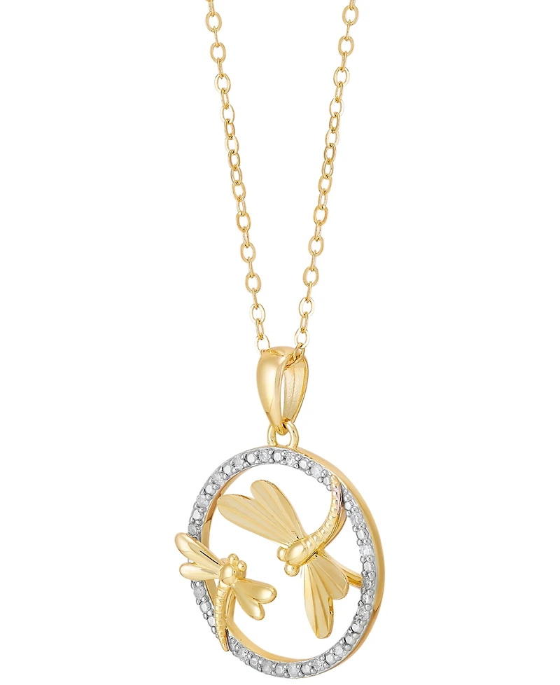 Diamond Dragonfly Pendant Necklace (1/10 ct. t.w.) in 14k Gold-Plated Sterling Silver, 16" + 2" extender
