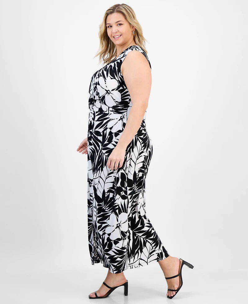 Connected Plus Printed Twisted-Front Maxi Dress