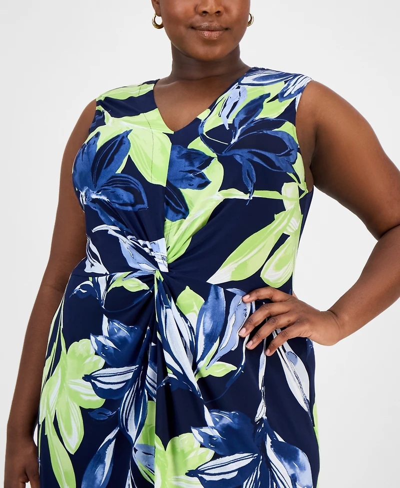 Connected Plus Printed Twisted-Front Maxi Dress