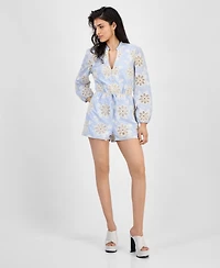 Guess Women's Hazel Embroidered Long-Sleeve Romper