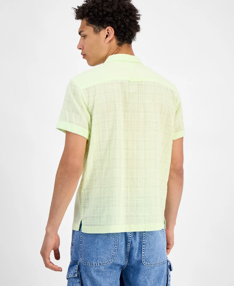 Sun + Stone Men's Chase Short Sleeve Textured Button-Front Camp Shirt, Exclusively at Macy's
