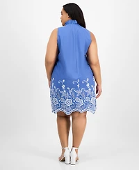 Robbie Bee Plus Size Embroidered-Hem Shift Dress