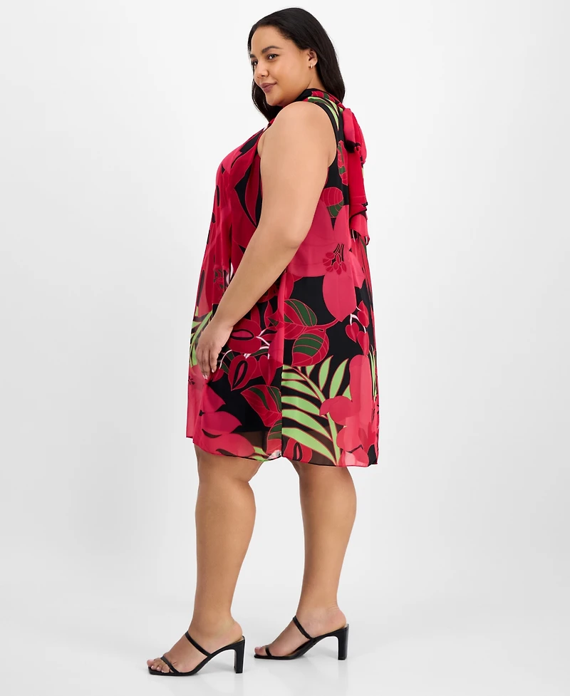 Robbie Bee Plus Bow-Back Printed Trapeze Dress