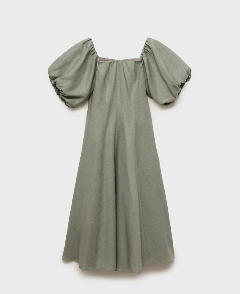 Mango Women's Puffed-Sleeve Linen Dress