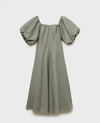 Mango Women's Puffed-Sleeve Linen Dress