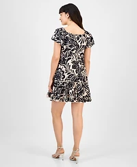 Robbie Bee Petite Printed Flutter-Sleeve Shift Dress